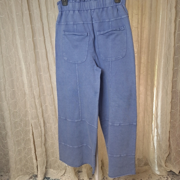 Easel Los Angeles Blue 100% Cotton Terry Knit Wide Leg Cargo Pants Boutique - Picture 7 of 9